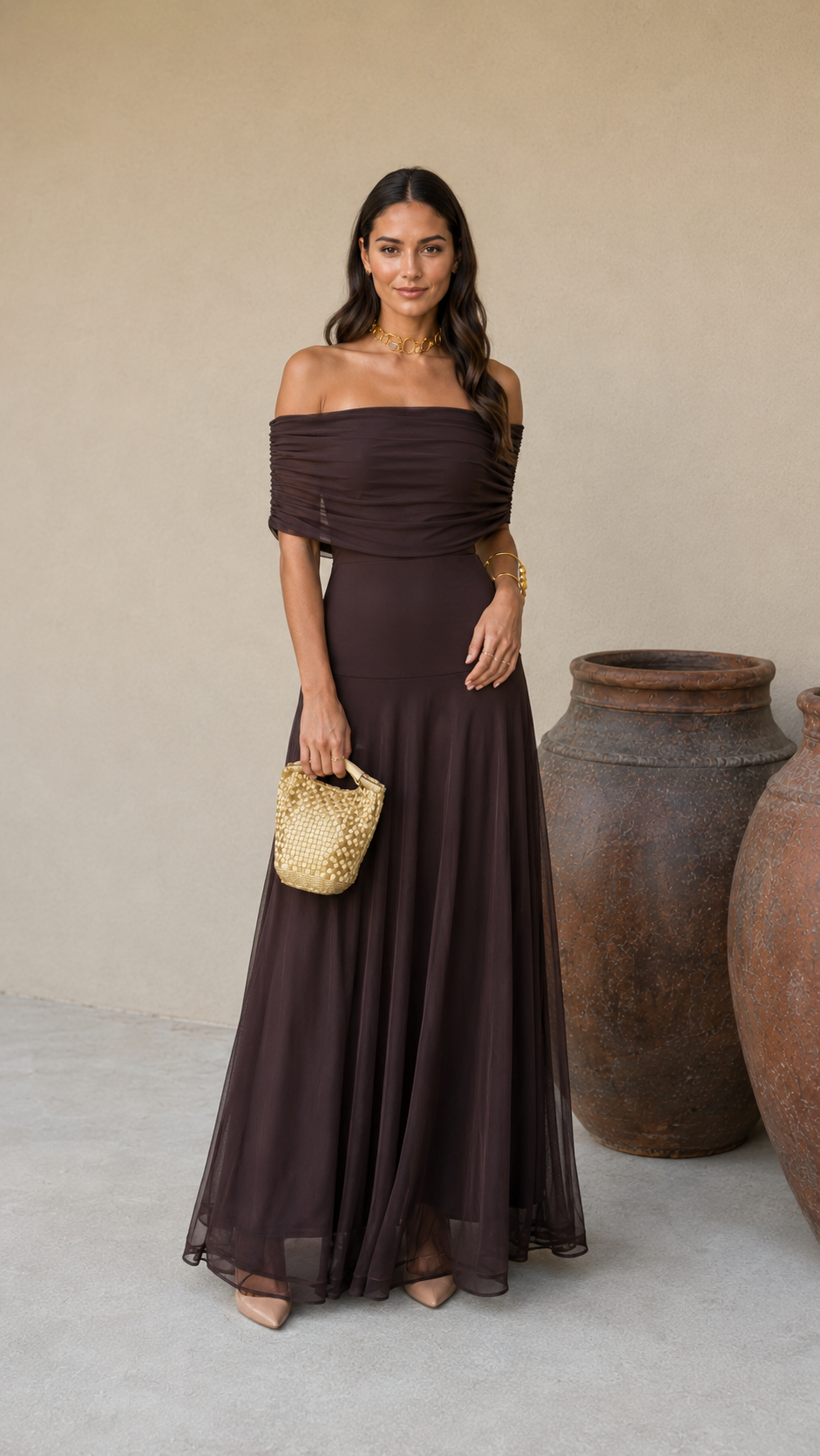 CALMAIRE | Robe Tulle Marron Lison