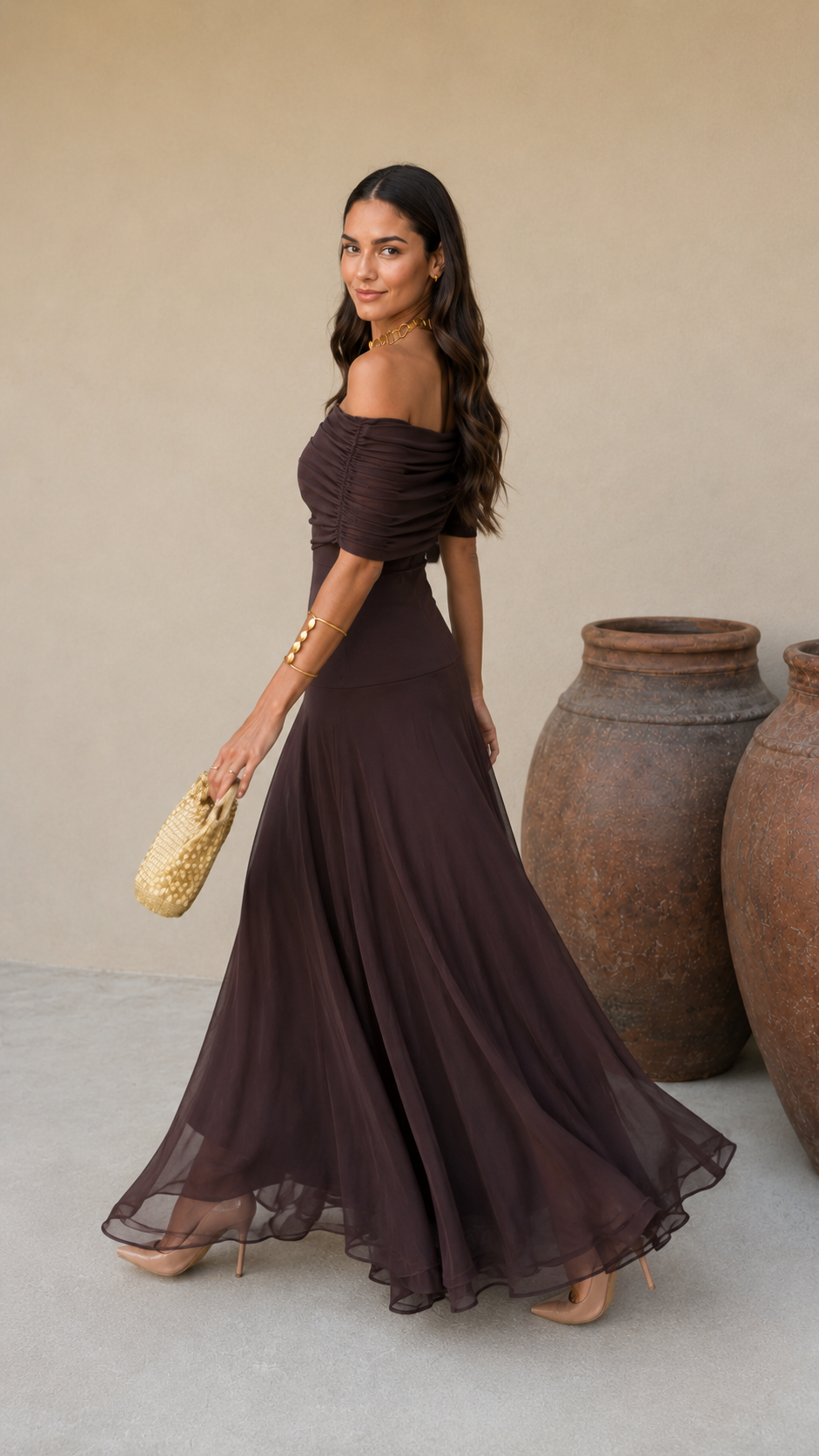 CALMAIRE | Robe Tulle Marron Lison