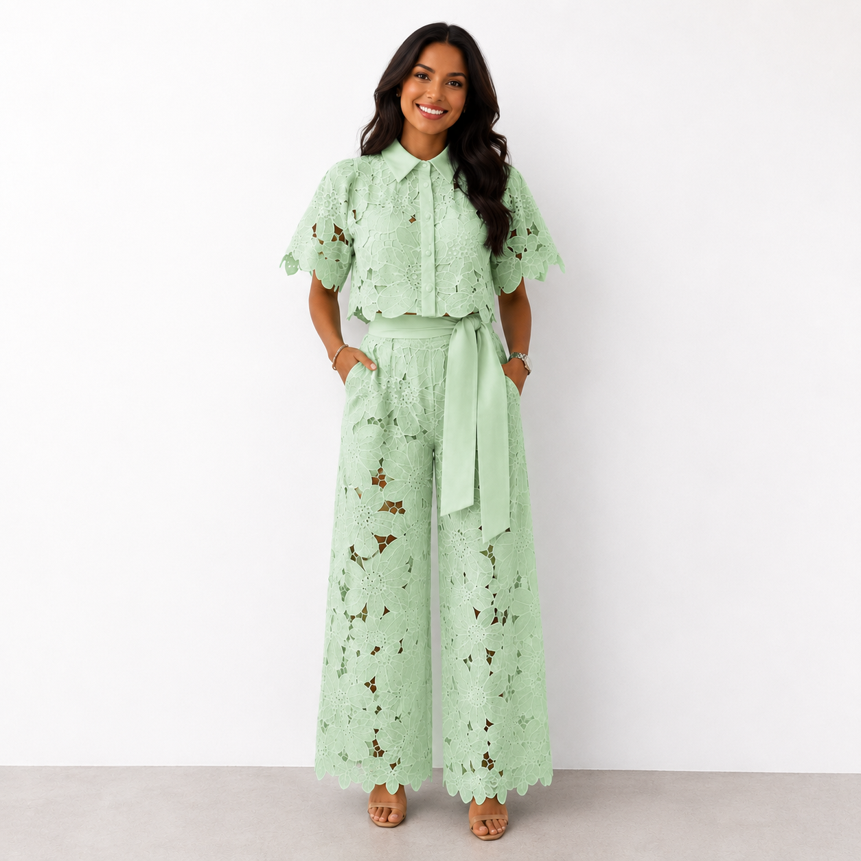 CALMAIRE | Ensemble Dentelle Verte Isabelle
