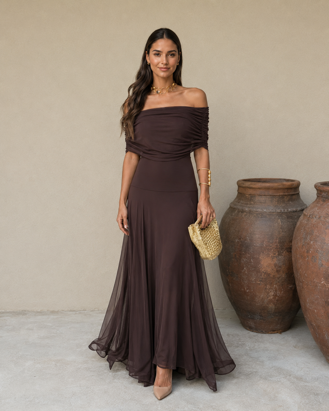 CALMAIRE | Robe Tulle Marron Lison