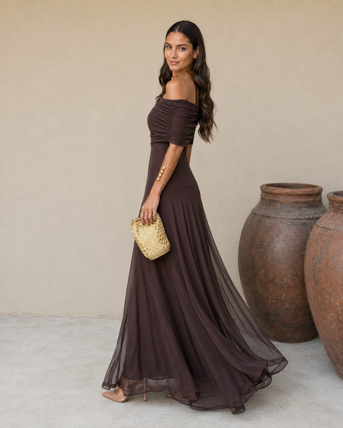 CALMAIRE | Robe Tulle Marron Lison