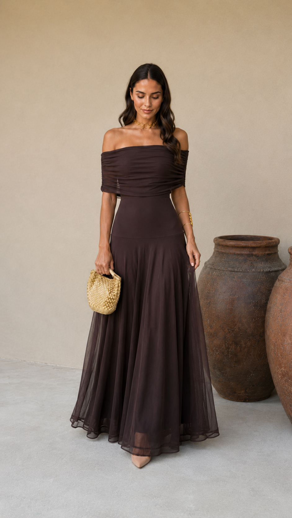 CALMAIRE | Robe Tulle Marron Lison